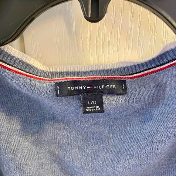 Tommy Hilfiger Light Blue Striped Edge Cardigan: Size L - Picture 4 of 10